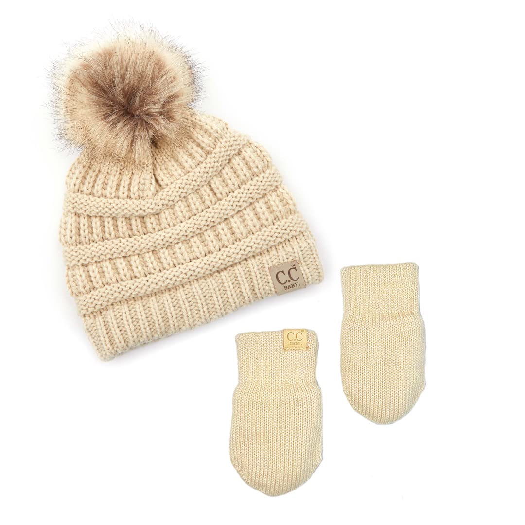 Baby Essentials Stretch Knit Fleece Insulated Trapper Hat with Pom