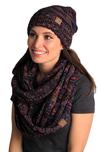 Multicolor Oversized Slouchy Beanie & Infinity Scarf Set by Funky Junque