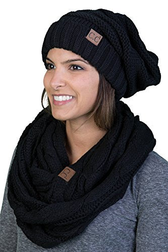 Solids Oversized Slouchy Beanie & Infinity Scarf Set by Funky Junque