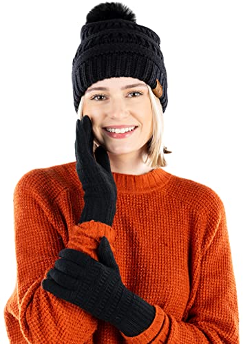 Pom Beanie & Lined Gloves Set (Matching Pom) by Funky Junque
