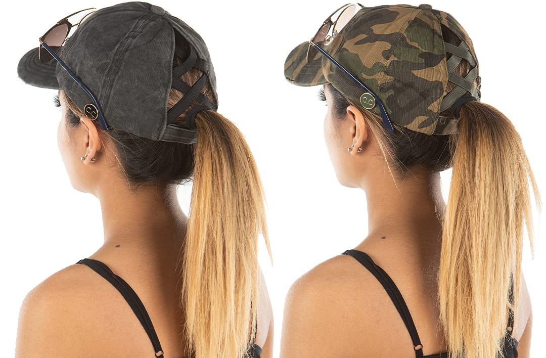 Funky Junque Side Button Criss Cross Ponytail Hats