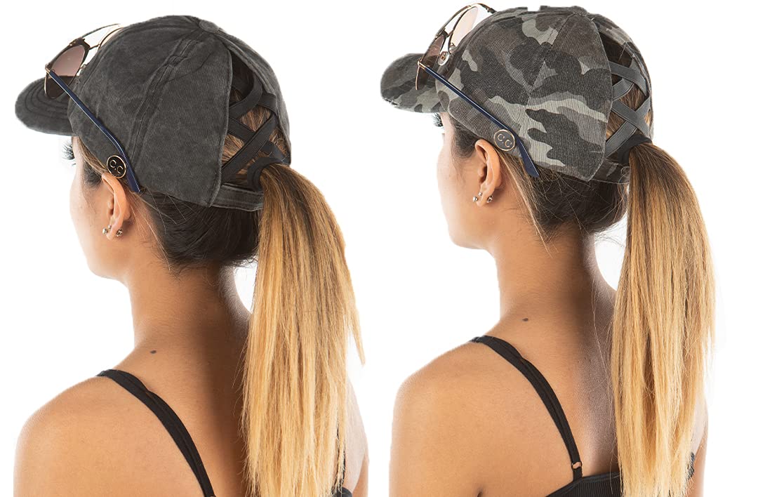 Funky Junque Side Button Criss Cross Ponytail Hats