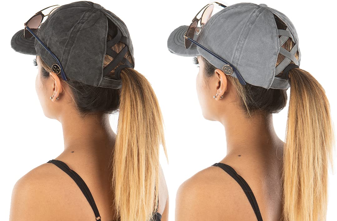 Funky Junque Side Button Criss Cross Ponytail Hats