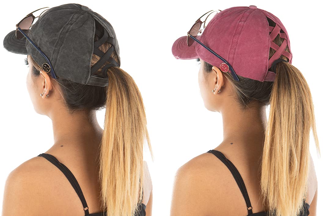 Funky Junque Side Button Criss Cross Ponytail Hats