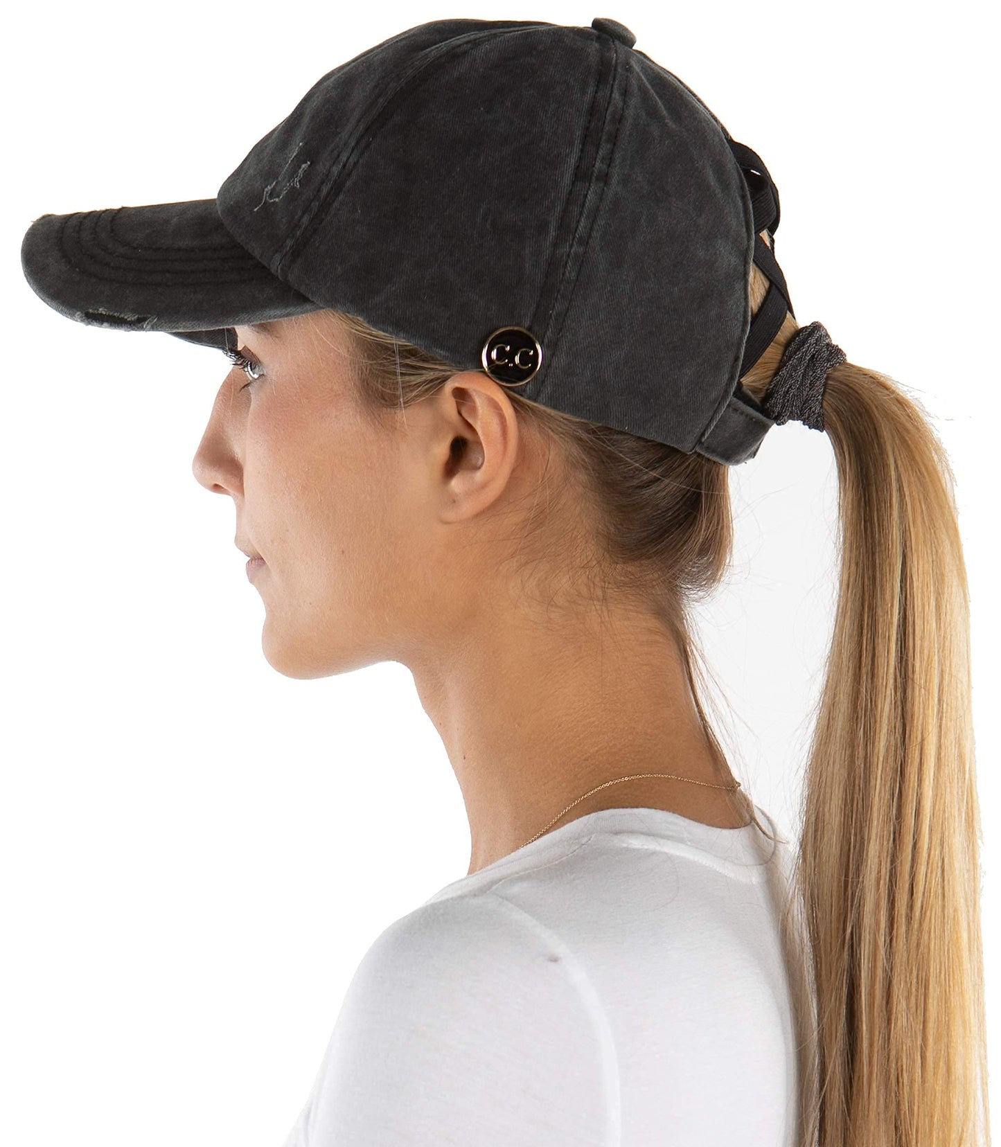 Funky Junque Side Button Criss Cross Ponytail Hats