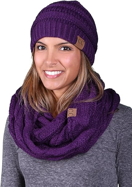 Solid Knit Beanie & Infinity Scarf Matching Set by Funky Junque