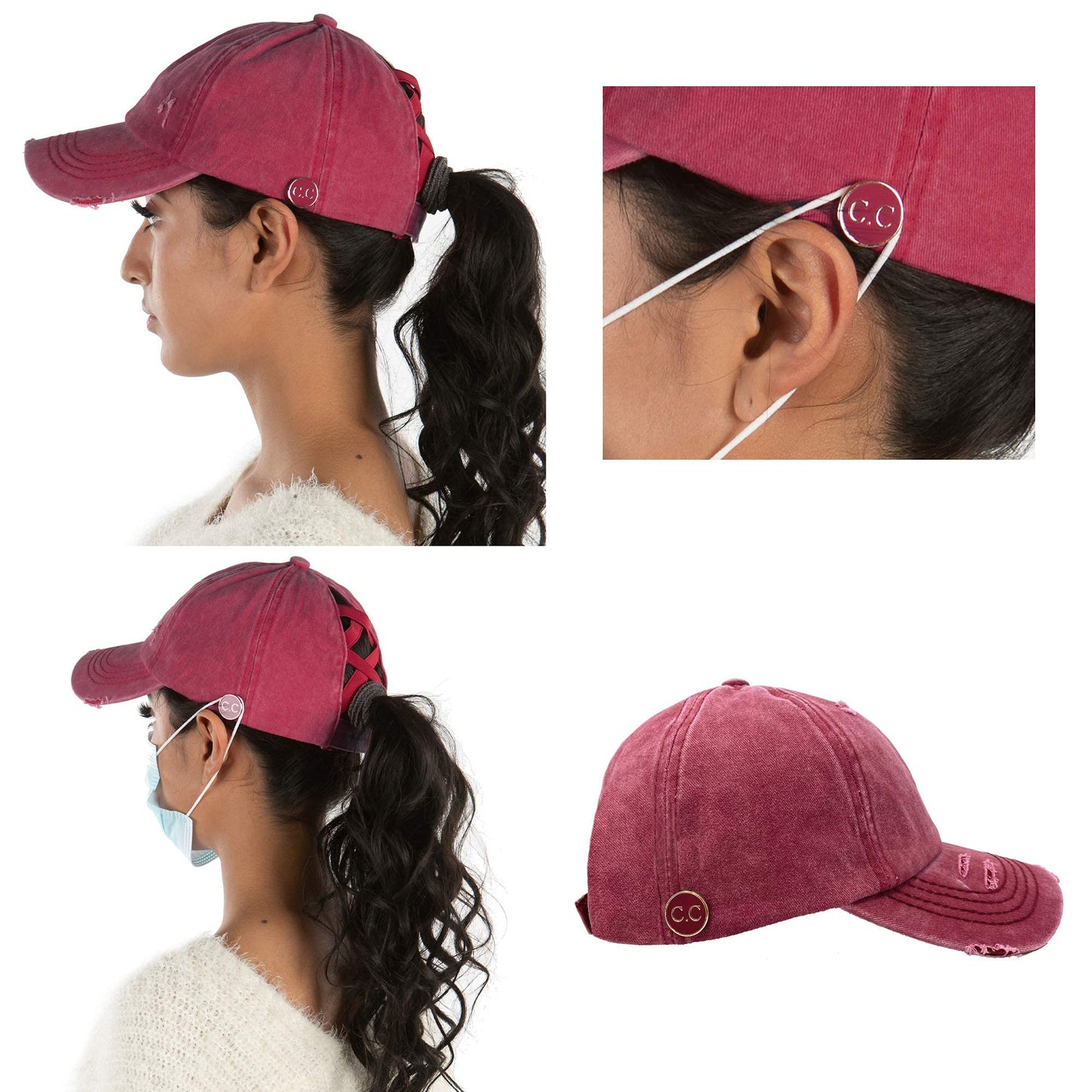 Funky Junque Side Button Criss Cross Ponytail Hats