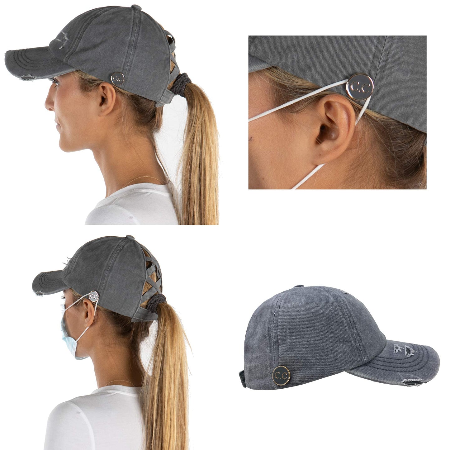 Funky Junque Side Button Criss Cross Ponytail Hats