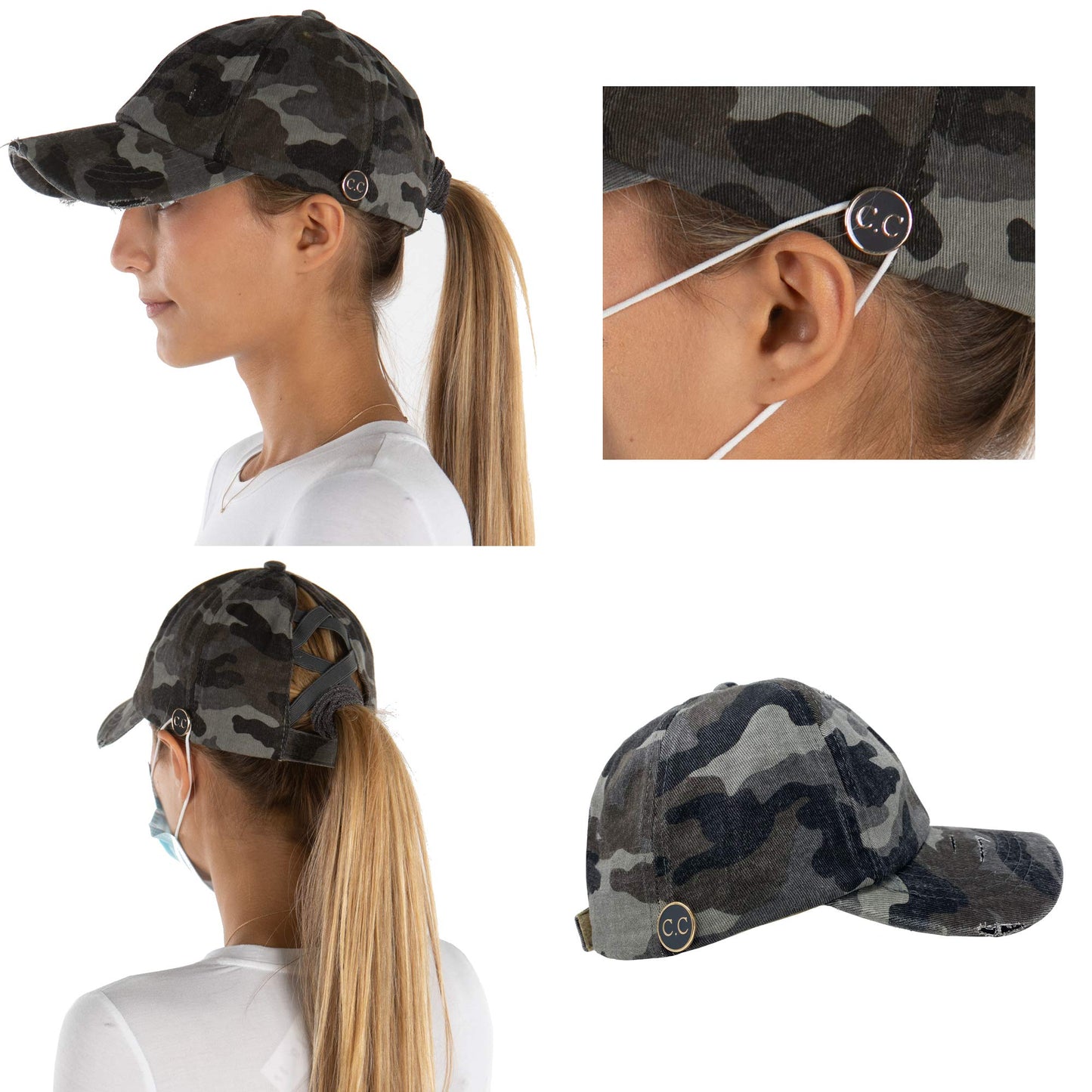 Funky Junque Side Button Criss Cross Ponytail Hats