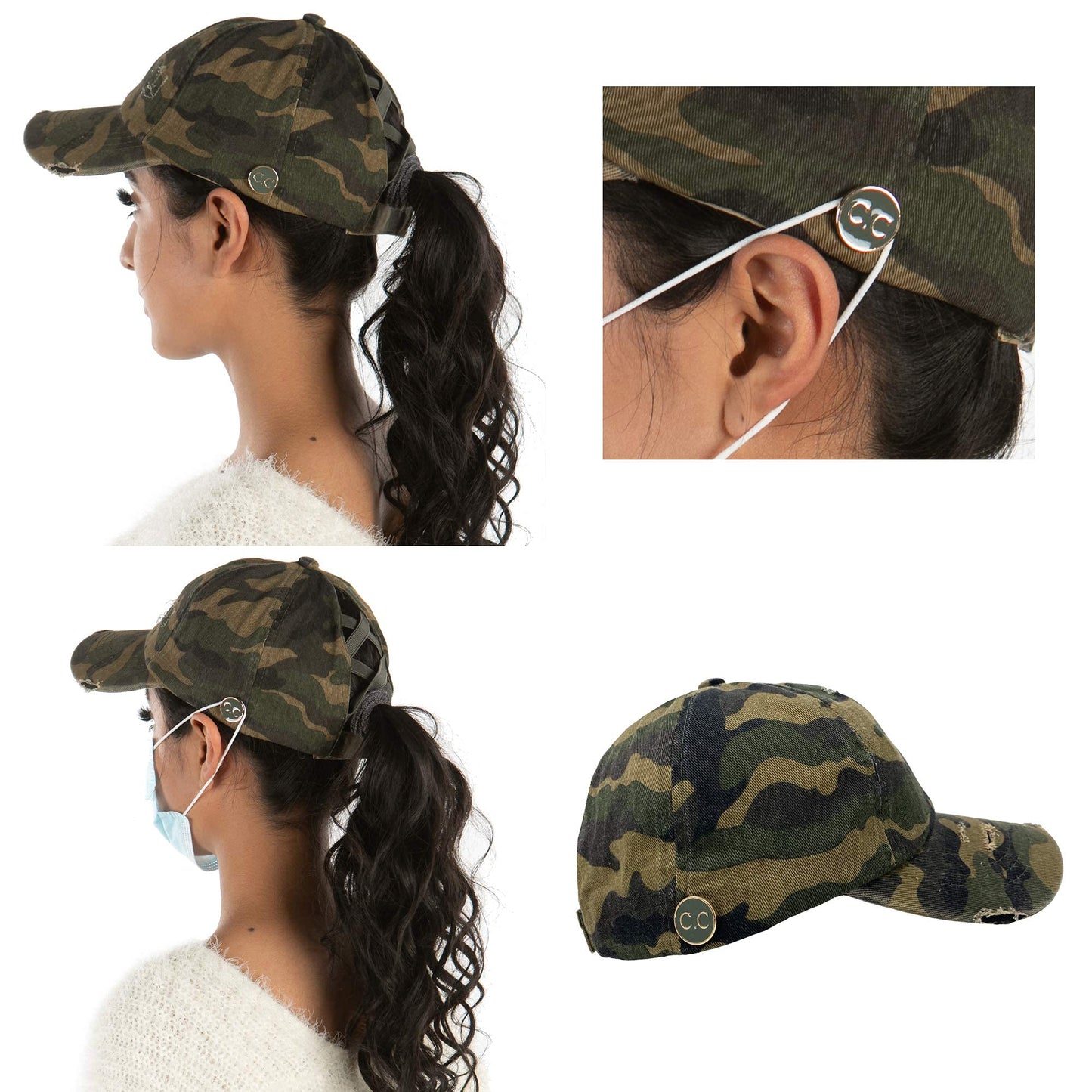 Funky Junque Side Button Criss Cross Ponytail Hats