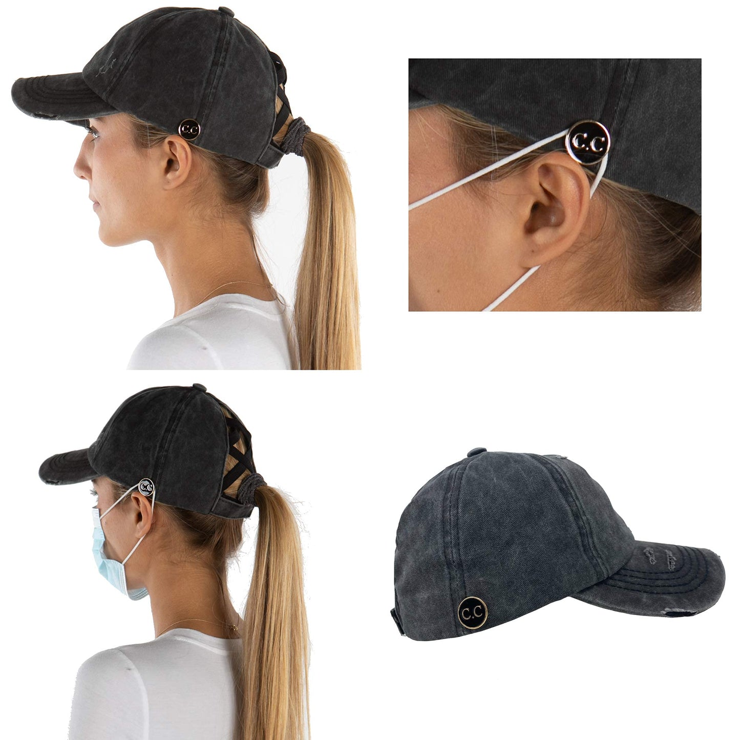 Funky Junque Side Button Criss Cross Ponytail Hats