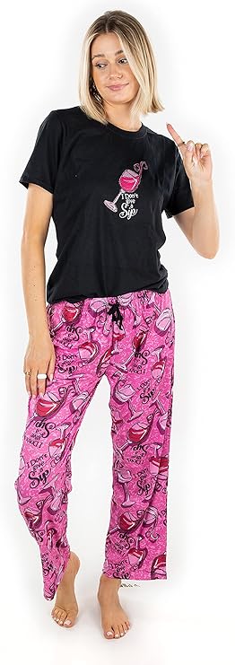 Womens Pajama Set T-Shirt Top Graphic Tee Pajama Pant Lightweight Lounge PJ Sleepwear