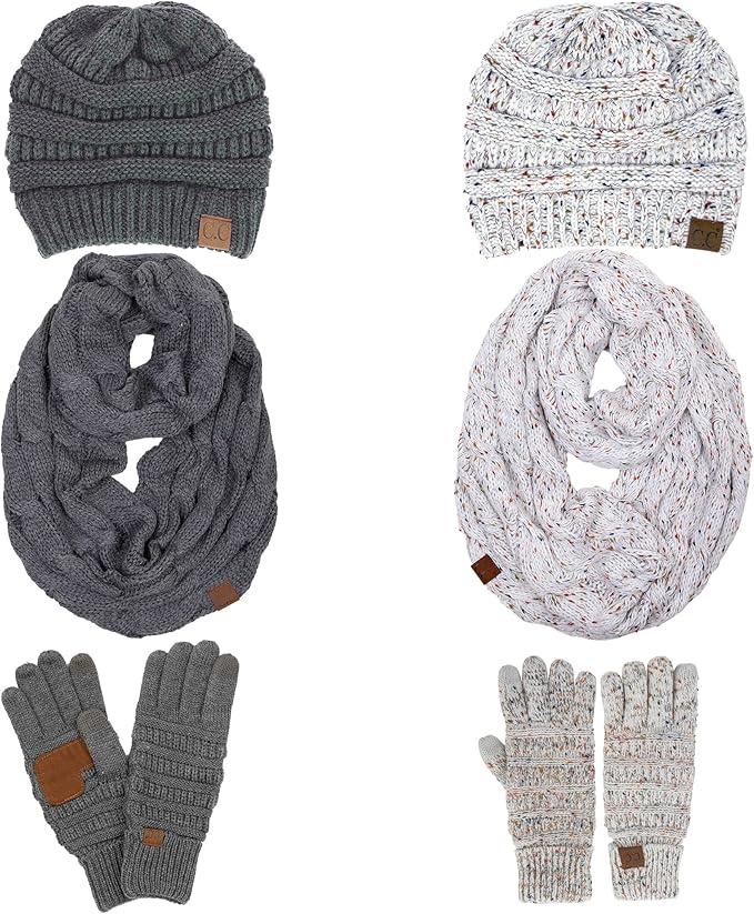 Confetti Matching Infinity Scarf, Cable Knit Beanie & Gloves Set by Funky Junque