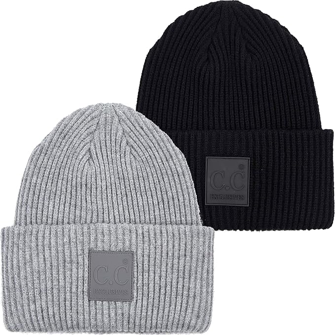 Solid Cuffed Rubber Patch Beanie by Funky Junque