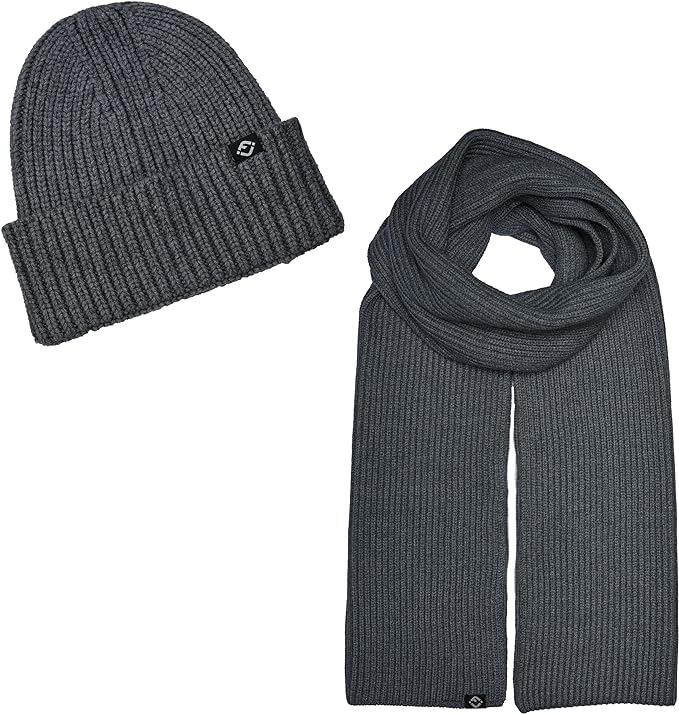 Ribbed Knit Beanie & Scarf Set by Funky Junque