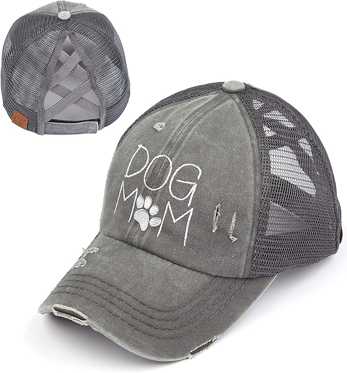 Dog Mom Criss Cross Ponytail Hat by Funky Junque
