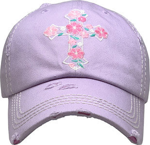 Flower Cross Distressed Patch Hat by Funky Junque