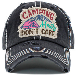 Camping Hair Don't Care Distressed Patch Hat by Funky Junque