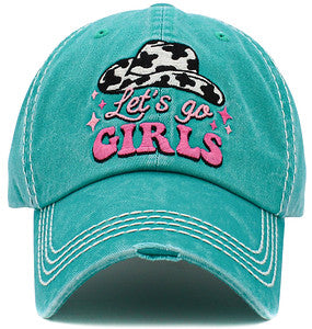 Let's Go Girls Distressed Patch Hat by Funky Junque