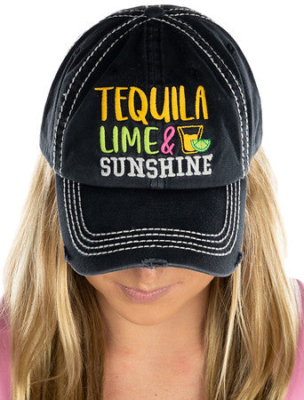 Tequila Lime & Sunshine Distressed Patch Hat by Funky Junque
