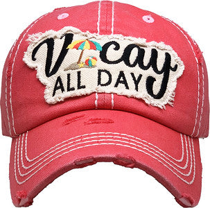 Vacay All Day Distressed Patch Hat by Funky Junque