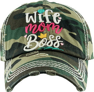 Wife Mom Boss Distressed Patch Hat by Funky Junque