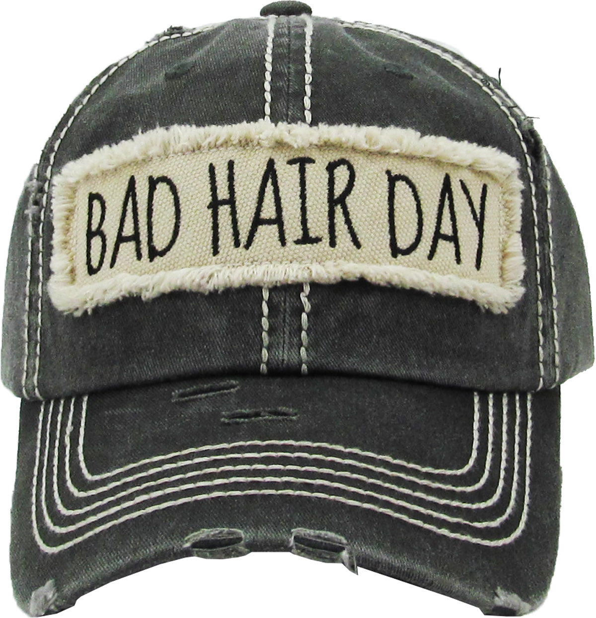 Distressed Patch Baseball Cap - Bad Hair Day (Black) – FUNKY JUNQUE