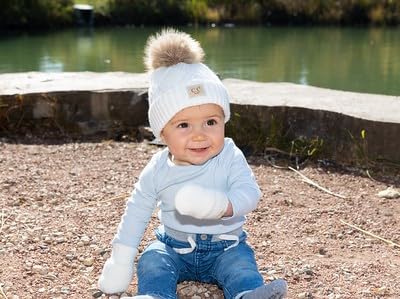 Baby Pom Beanie and Matching Mittens Set by Funky Junque