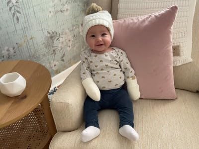 Baby Pom Beanie and Matching Mittens Set by Funky Junque