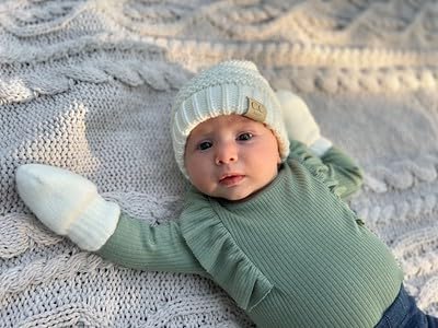 Baby Ribbed Beanie and Matching Mittens Set by Funky Junque