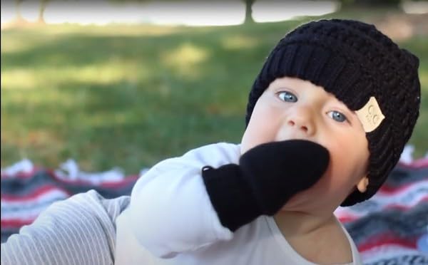 Baby Ribbed Beanie and Matching Mittens Set by Funky Junque