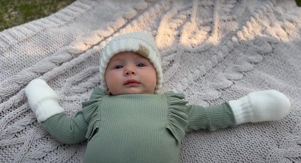 Baby Ribbed Beanie and Matching Mittens Set by Funky Junque