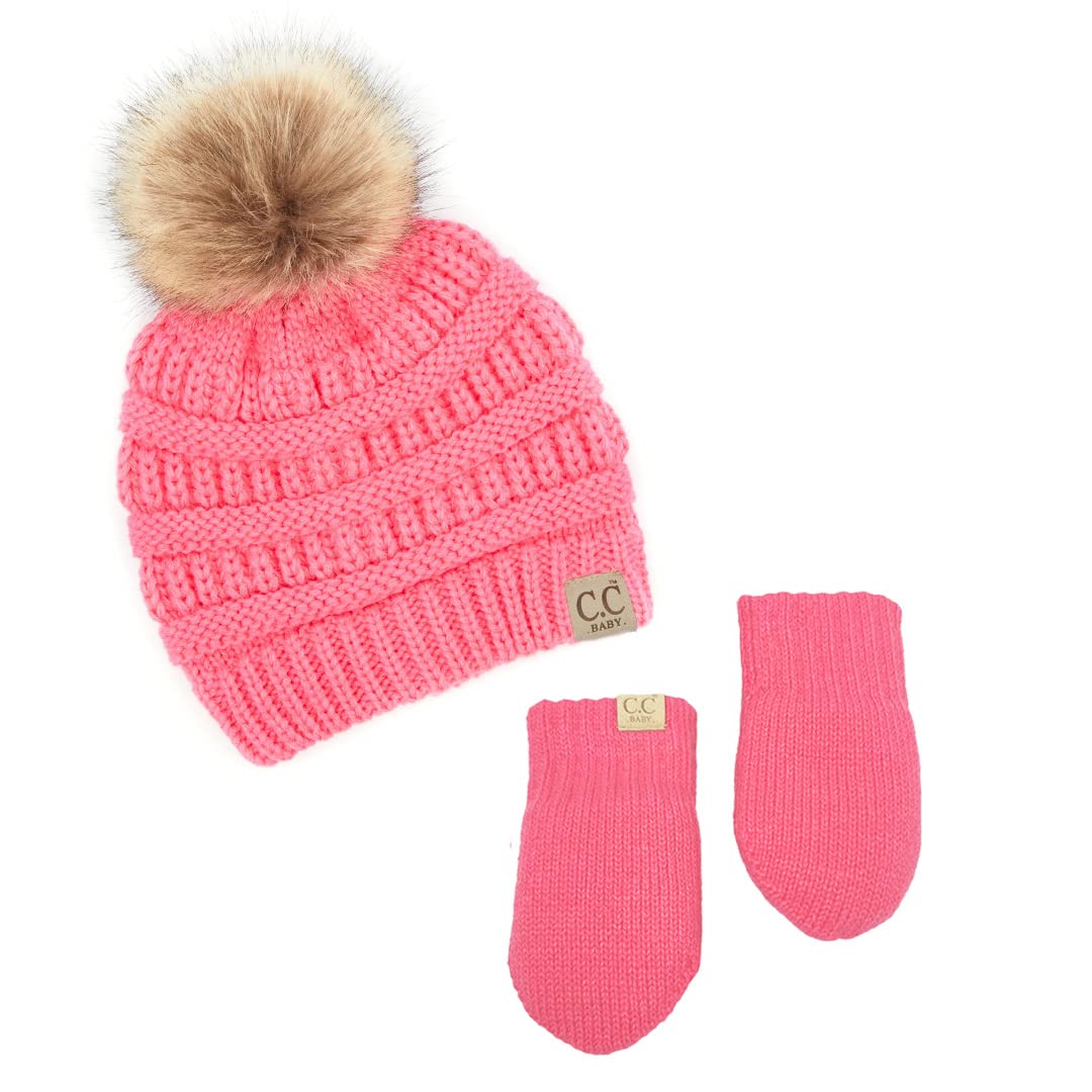 Baby Essentials Stretch Knit Fleece Insulated Trapper Hat with Pom