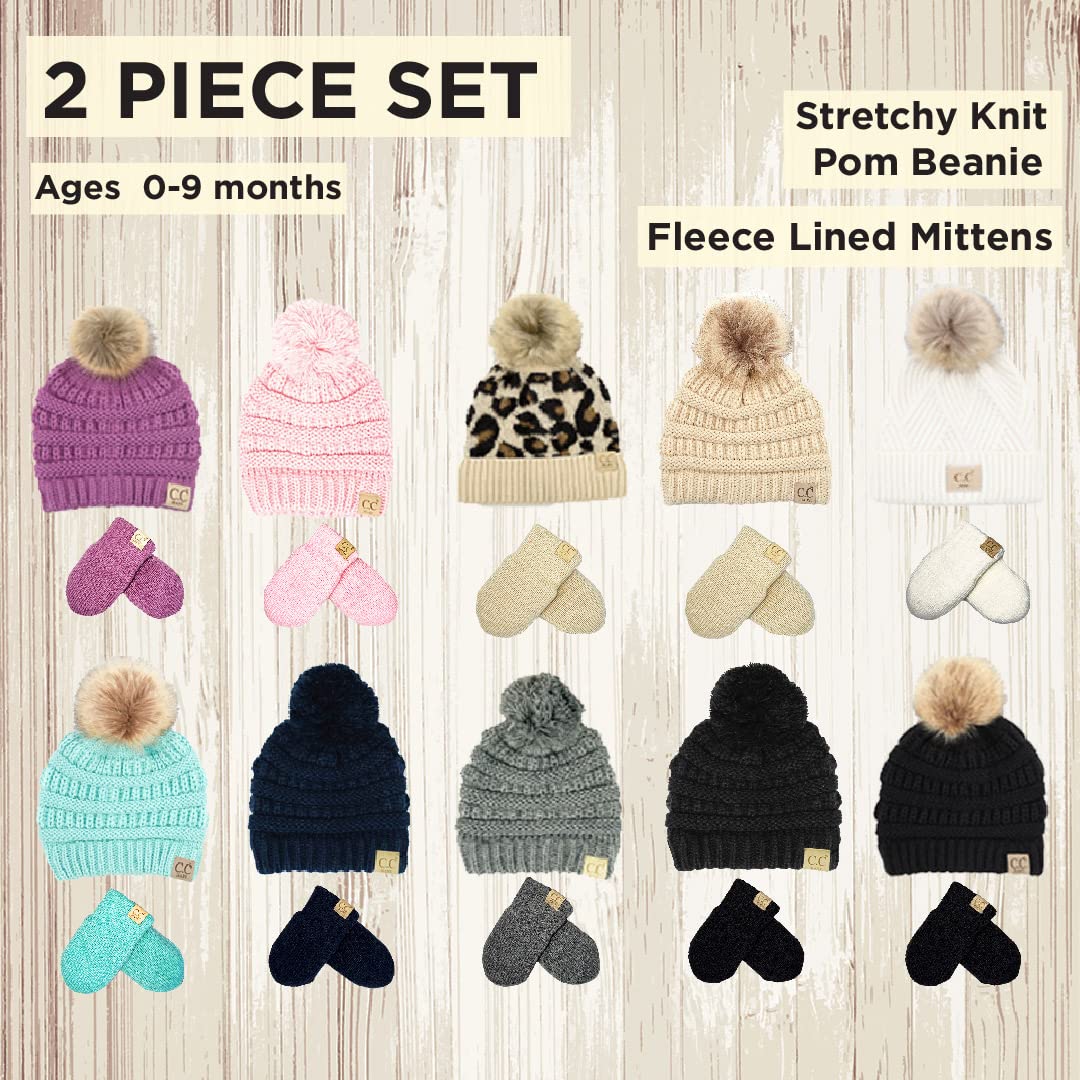 Baby Pom Beanie and Matching Mittens Set by Funky Junque