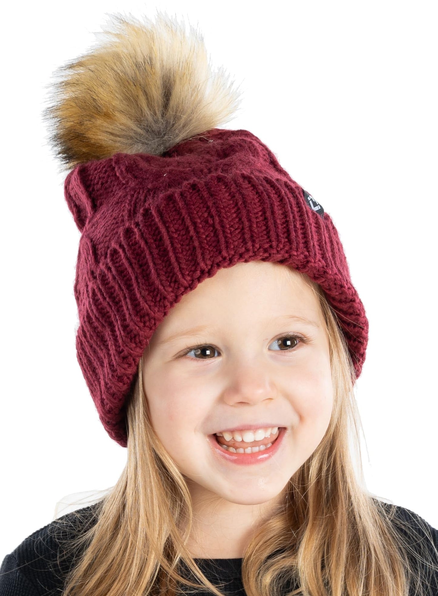 Kids Cable Knit Lined Pom Beanies by Funky Junque