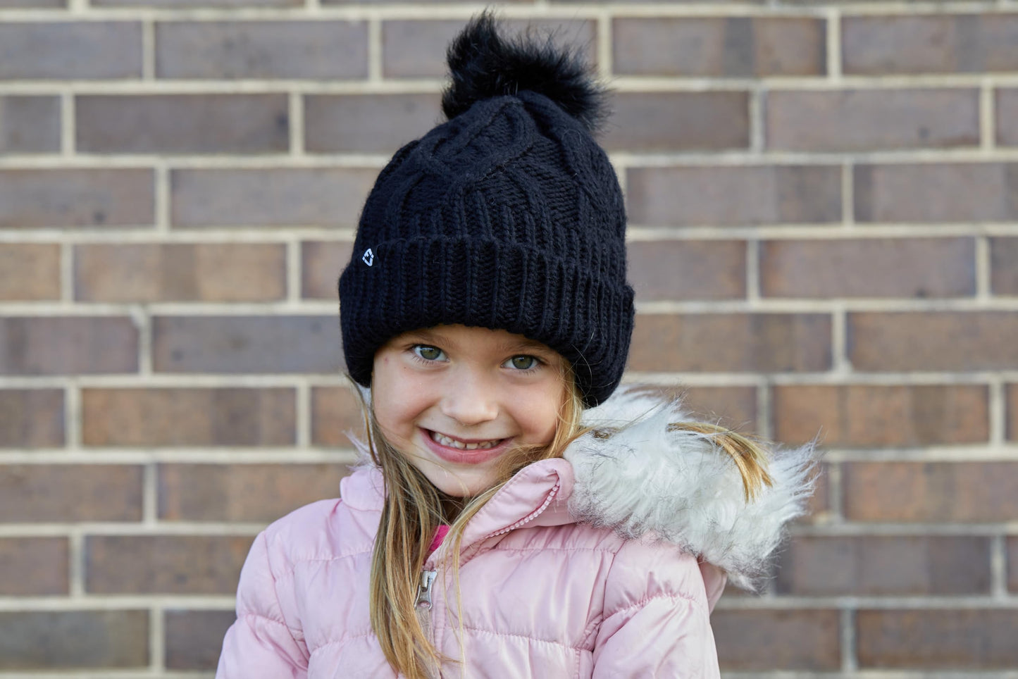 Kids Cable Knit Lined Pom Beanies by Funky Junque