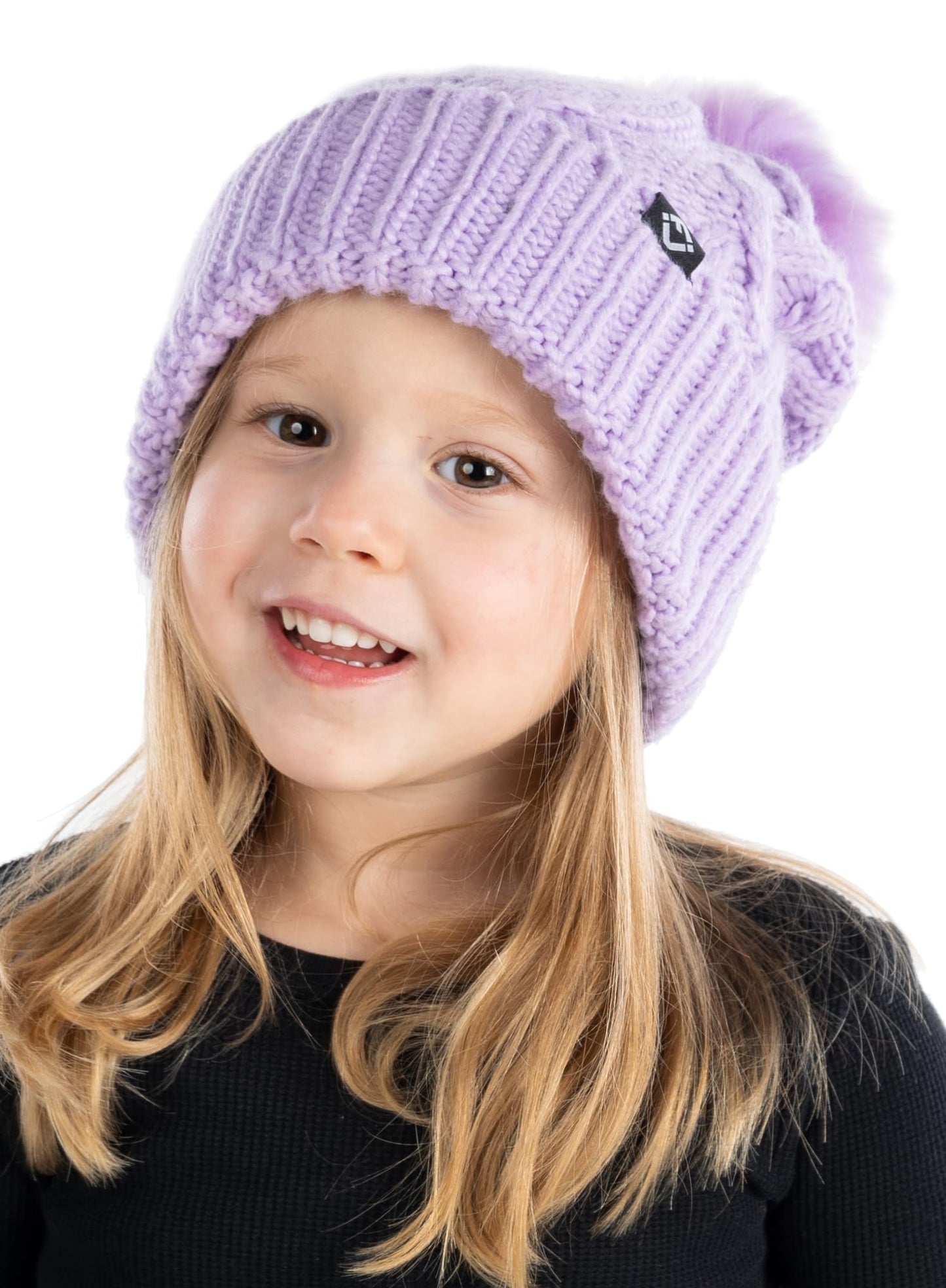 Kids Cable Knit Lined Pom Beanies by Funky Junque