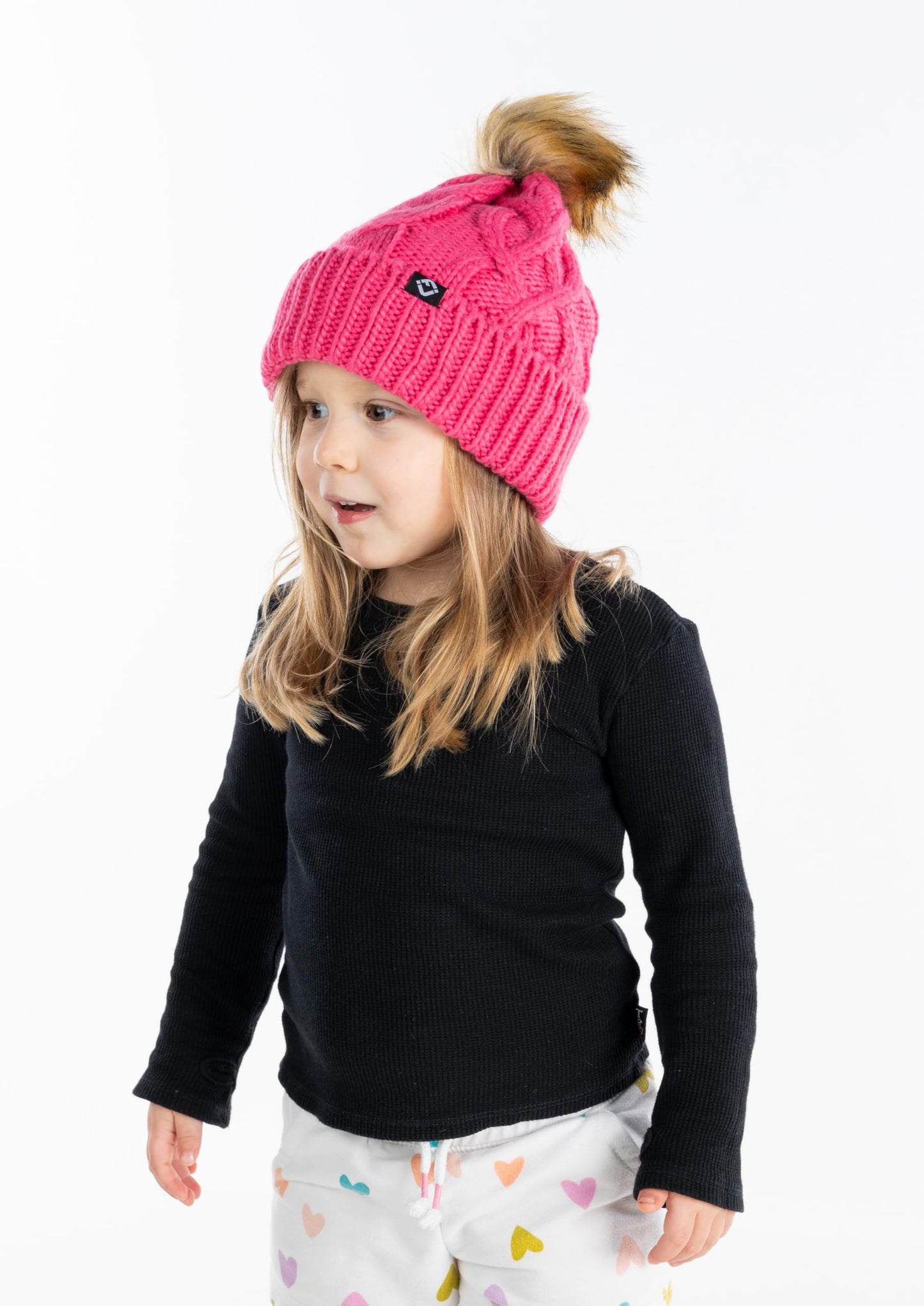 Kids Cable Knit Lined Pom Beanies by Funky Junque