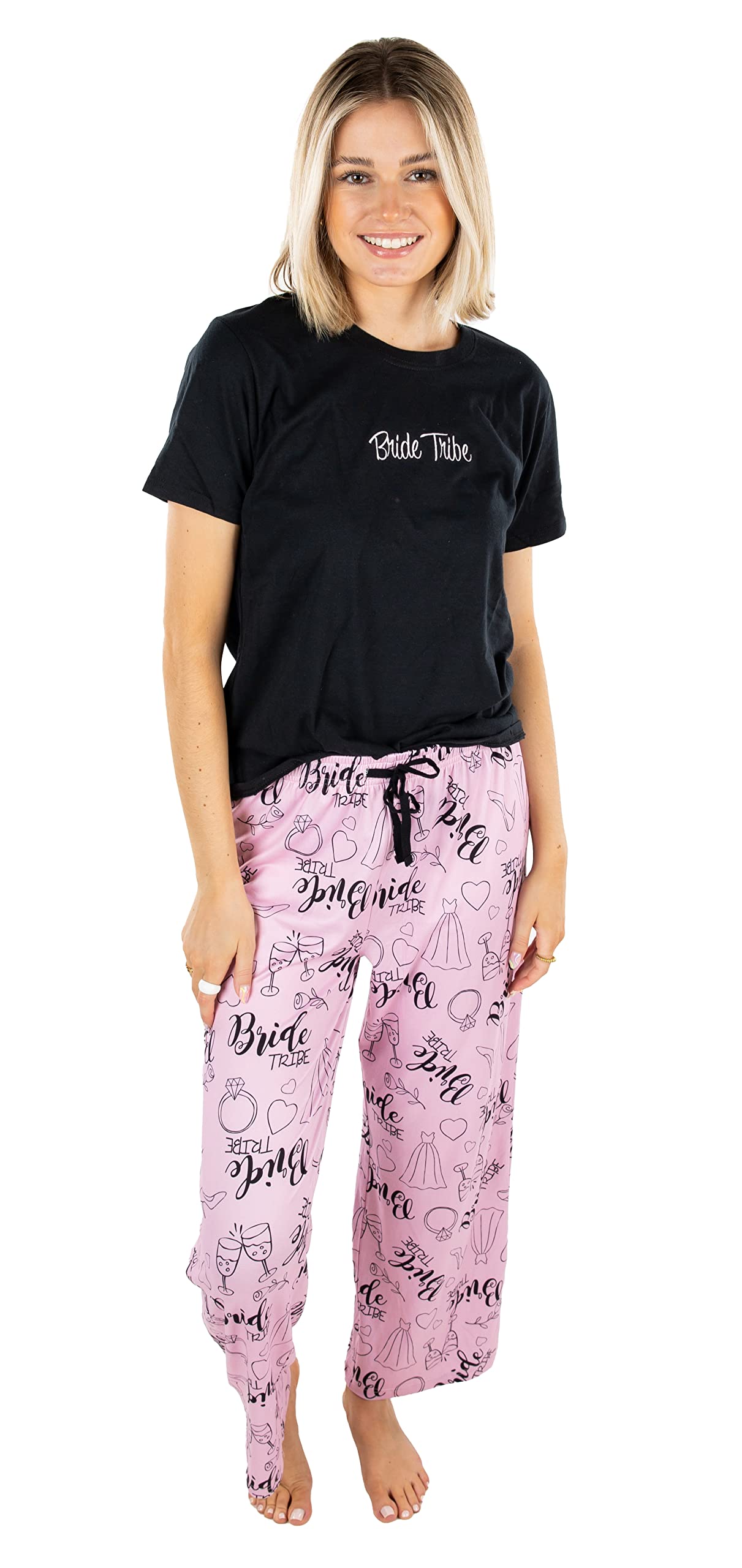 Womens Pajama Set T-Shirt Top Graphic Tee Pajama Pant Lightweight Lounge PJ Sleepwear