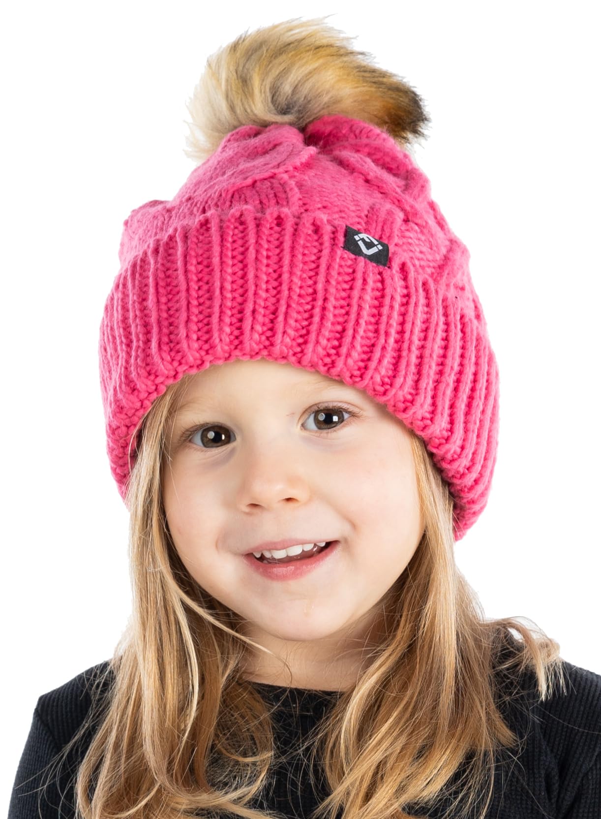 Kids Cable Knit Lined Pom Beanies by Funky Junque