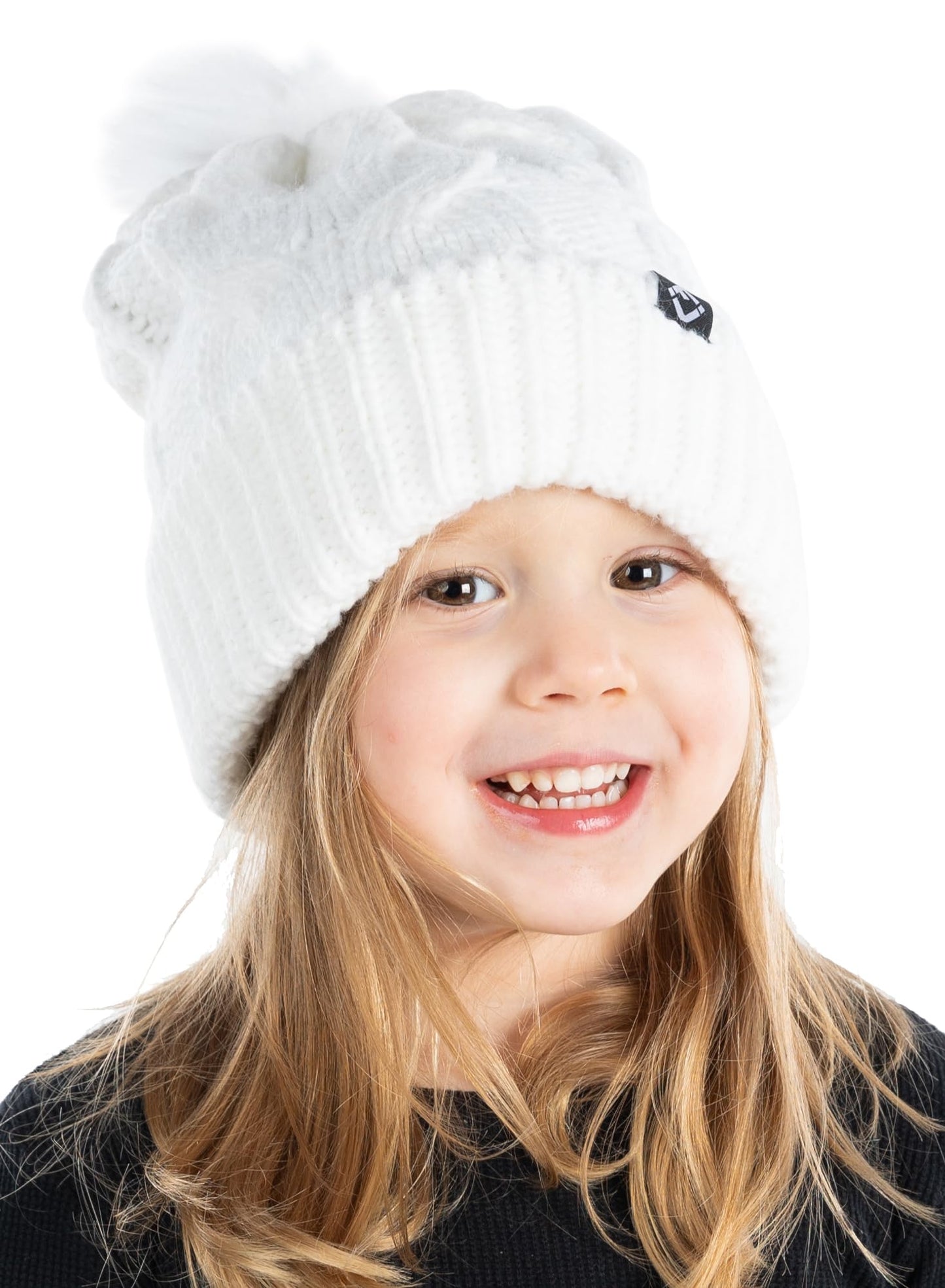 Kids Cable Knit Lined Pom Beanies by Funky Junque