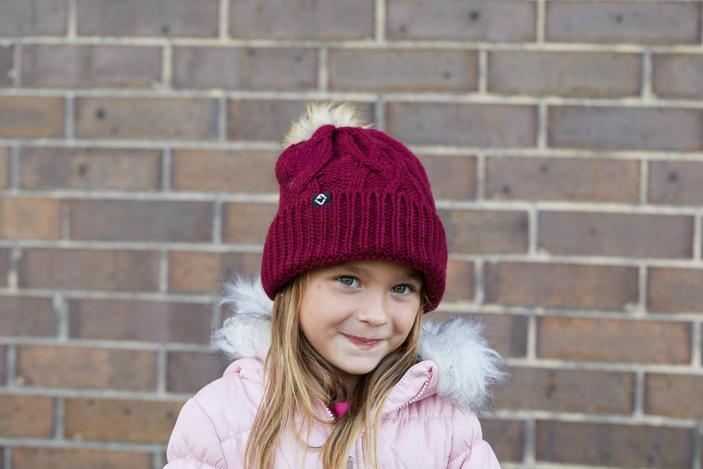 Kids Cable Knit Lined Pom Beanies by Funky Junque