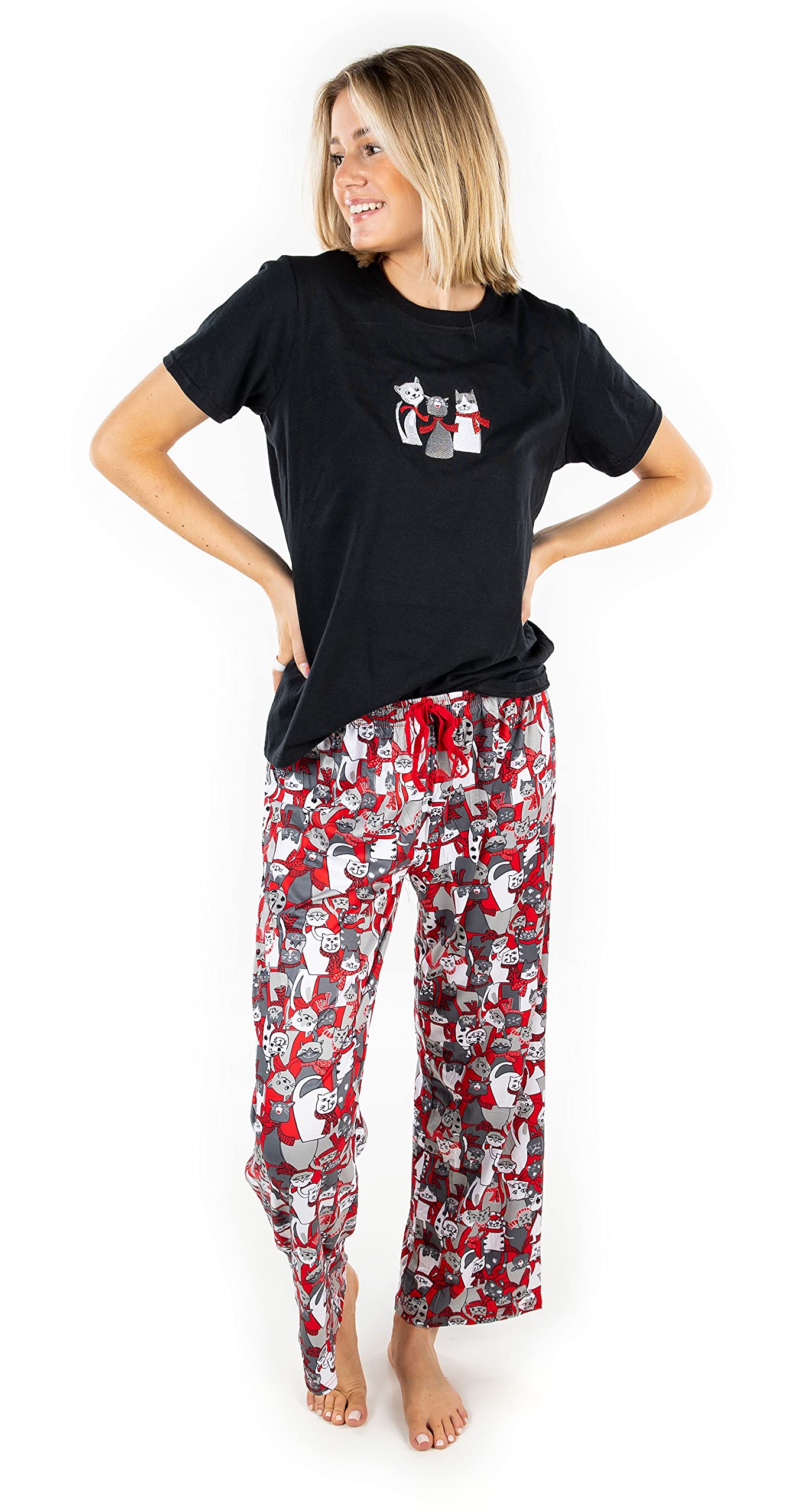 Womens Pajama Set T-Shirt Top Graphic Tee Pajama Pant Lightweight Lounge PJ Sleepwear