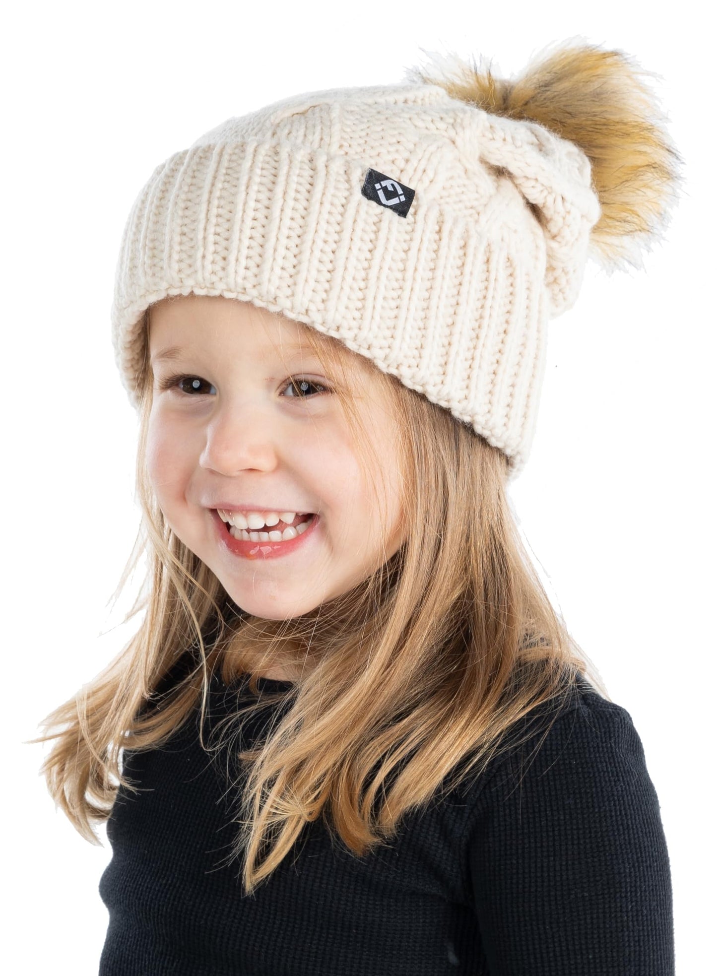 Kids Cable Knit Lined Pom Beanies by Funky Junque