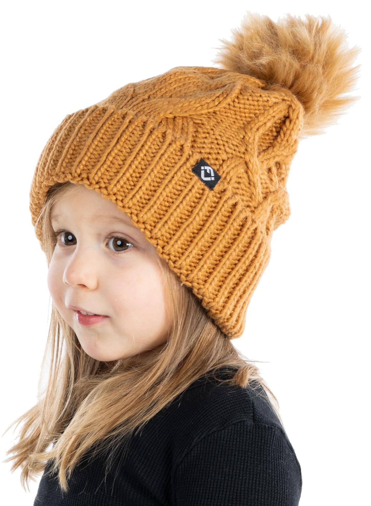 Kids Cable Knit Lined Pom Beanies by Funky Junque