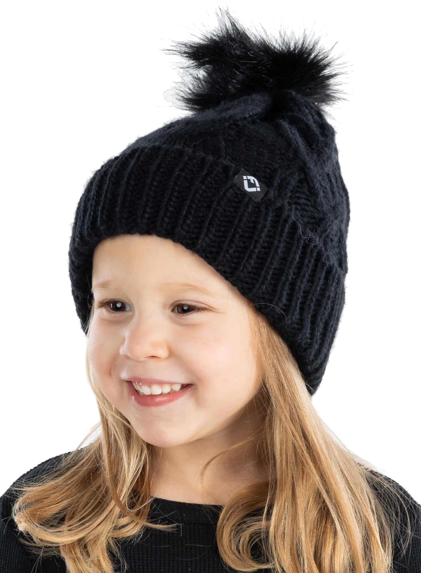 Kids Cable Knit Lined Pom Beanies by Funky Junque