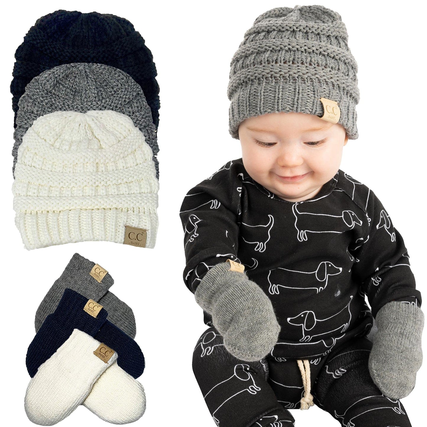 Baby Ribbed Beanie and Matching Mittens Set by Funky Junque