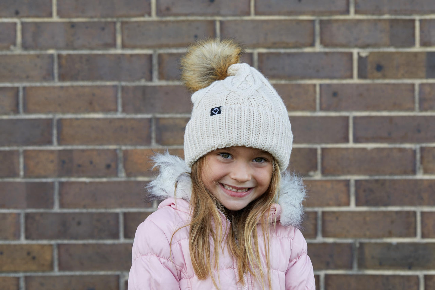 Kids Cable Knit Lined Pom Beanies by Funky Junque