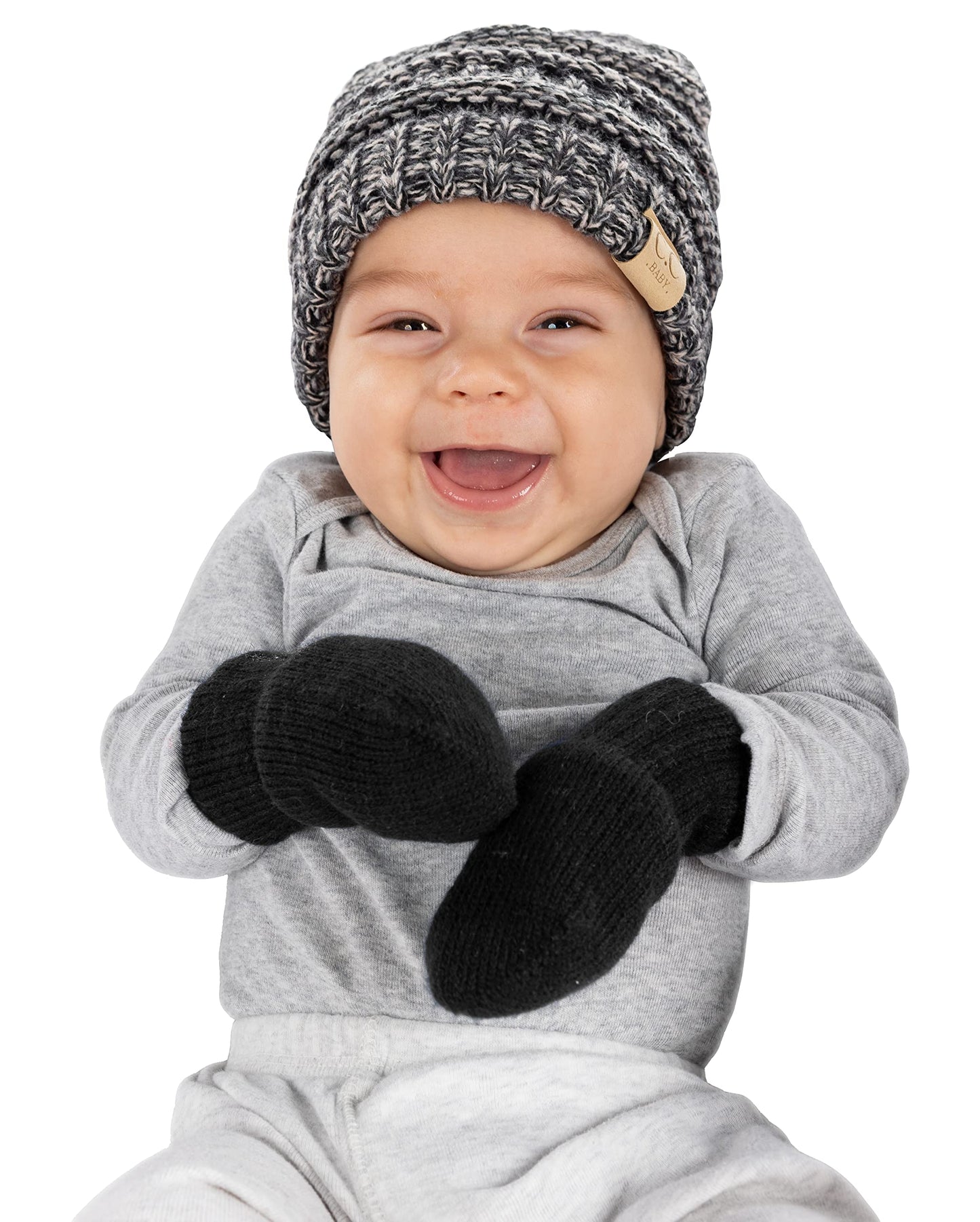 Baby Ribbed Beanie and Matching Mittens Set by Funky Junque