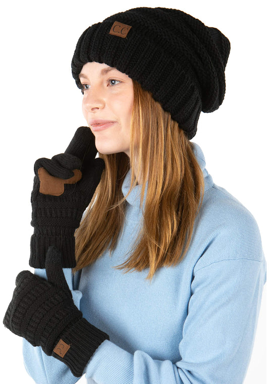 Oversized Beanie & Gloves Matching Set